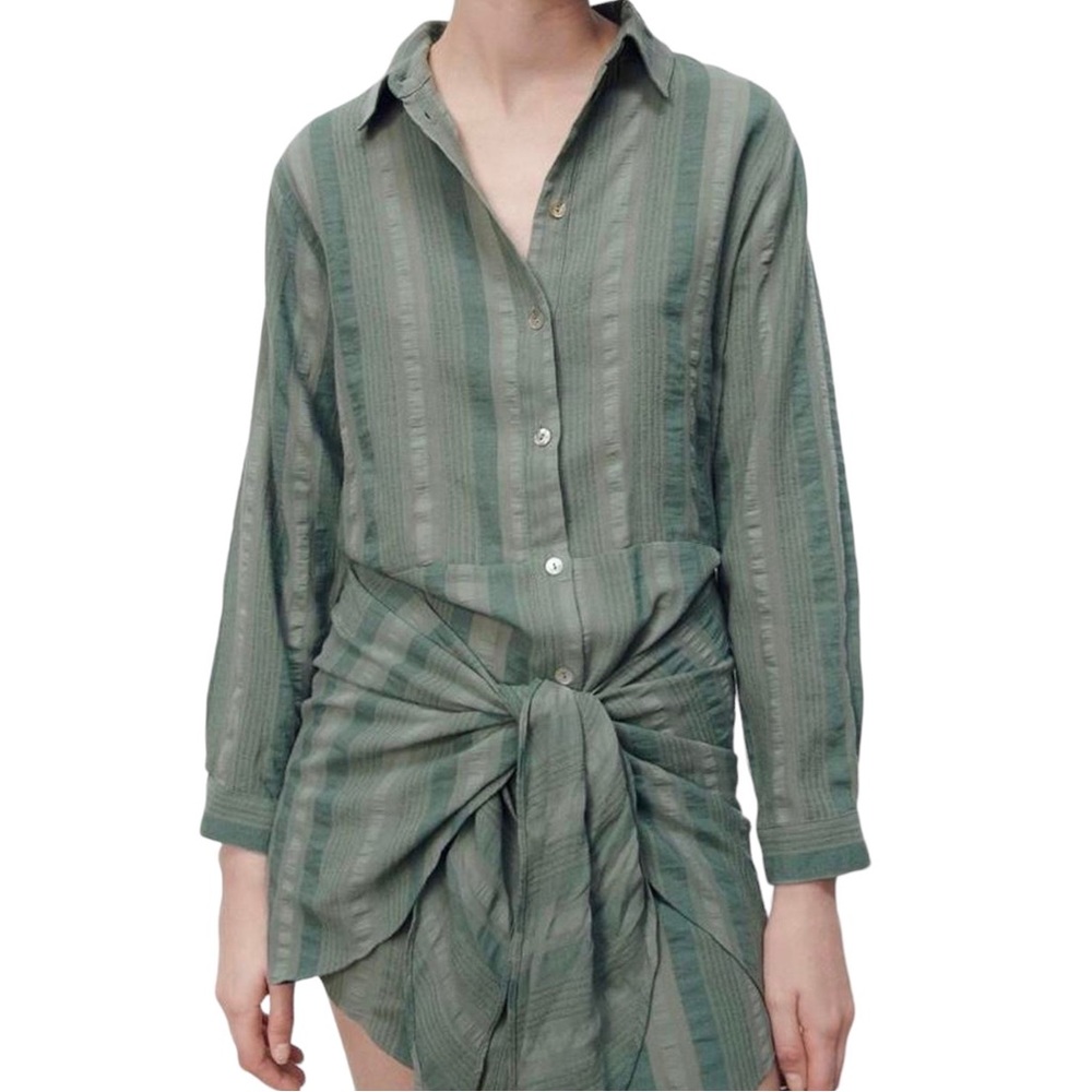 Zara women’s button up wrap dress size S green striped - Picture 1 of 11